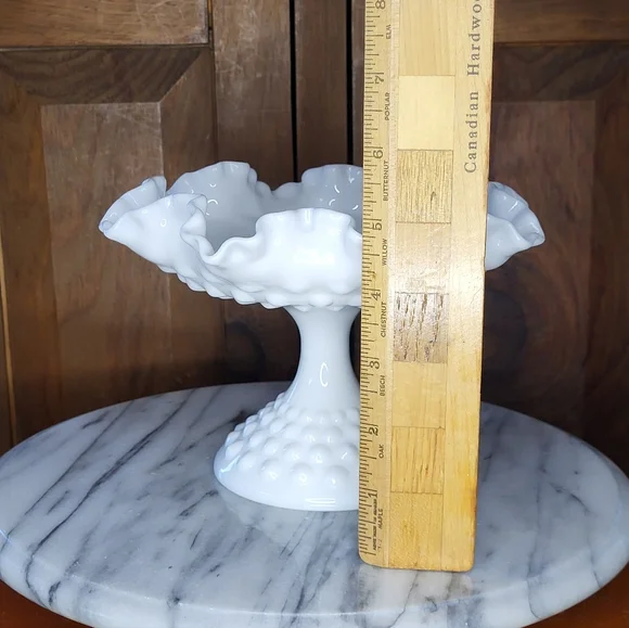 White Hobnail Milk Glass Pedestal Bowl - Picture 4 of 12